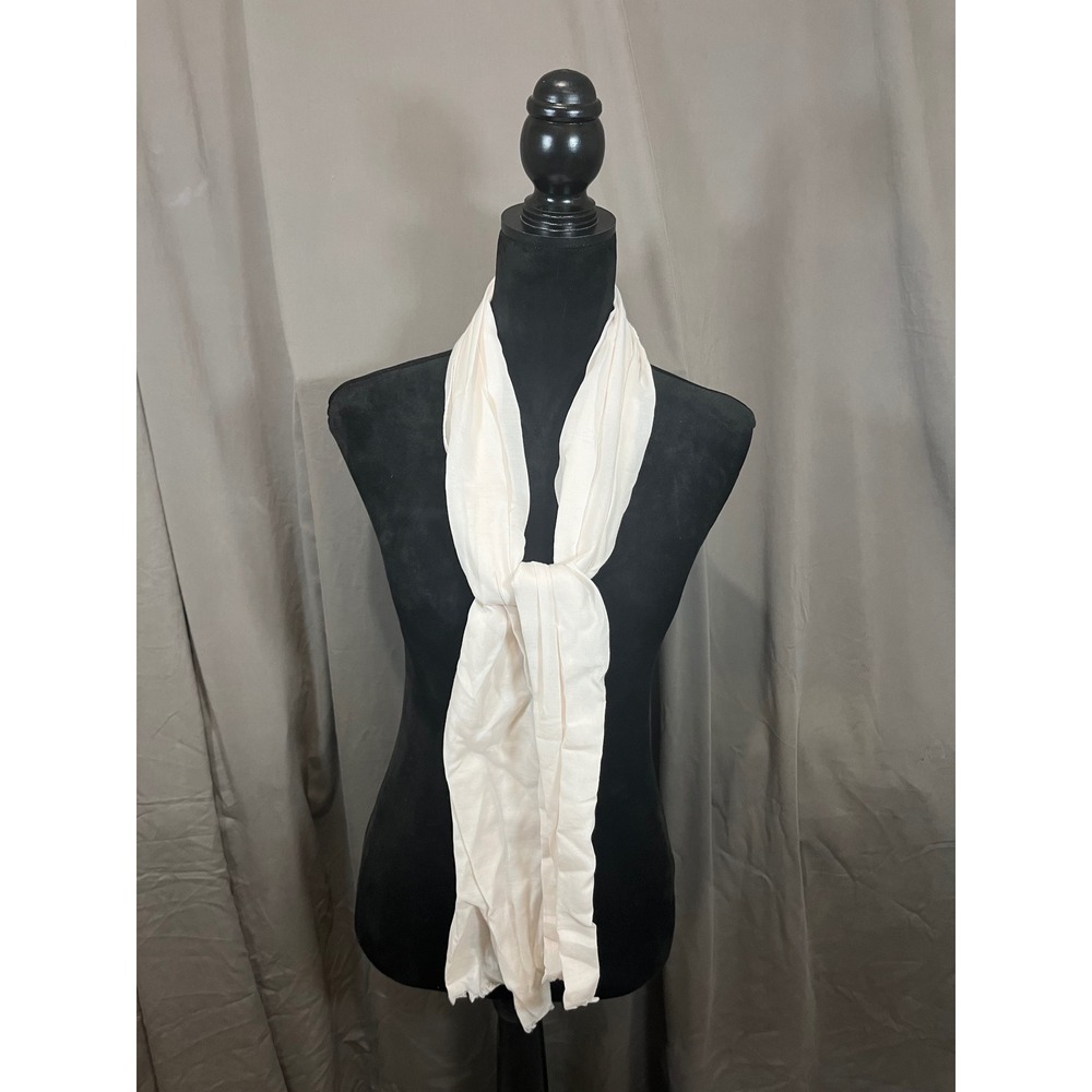 Unbranded Cream Lightweight Sheer Crinkle Scarf Raw Edge Fringe Off White - Picture 2 of 5